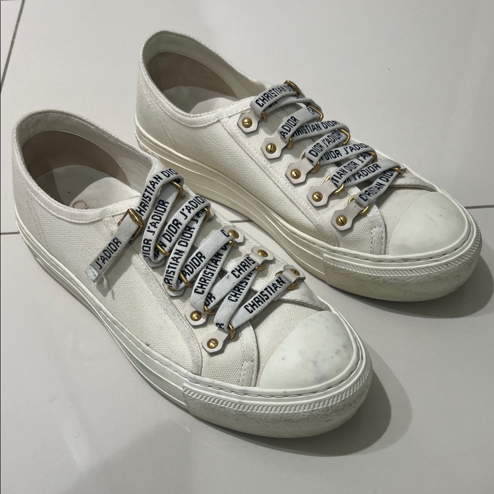 Dior Ivory Canvas Sneakers with Logo Laces